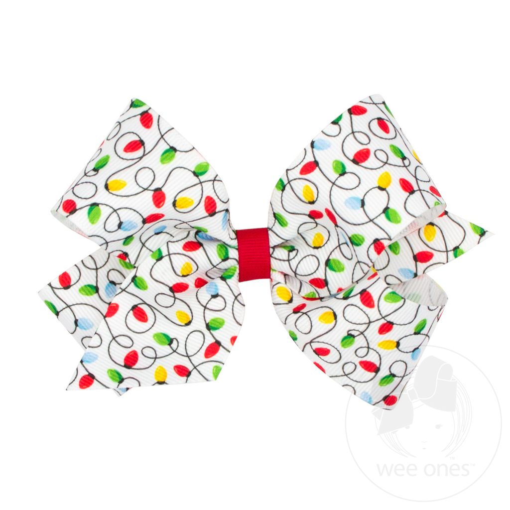 Medium Christmas Print Grosgrain Hair Bow - LIGHTS