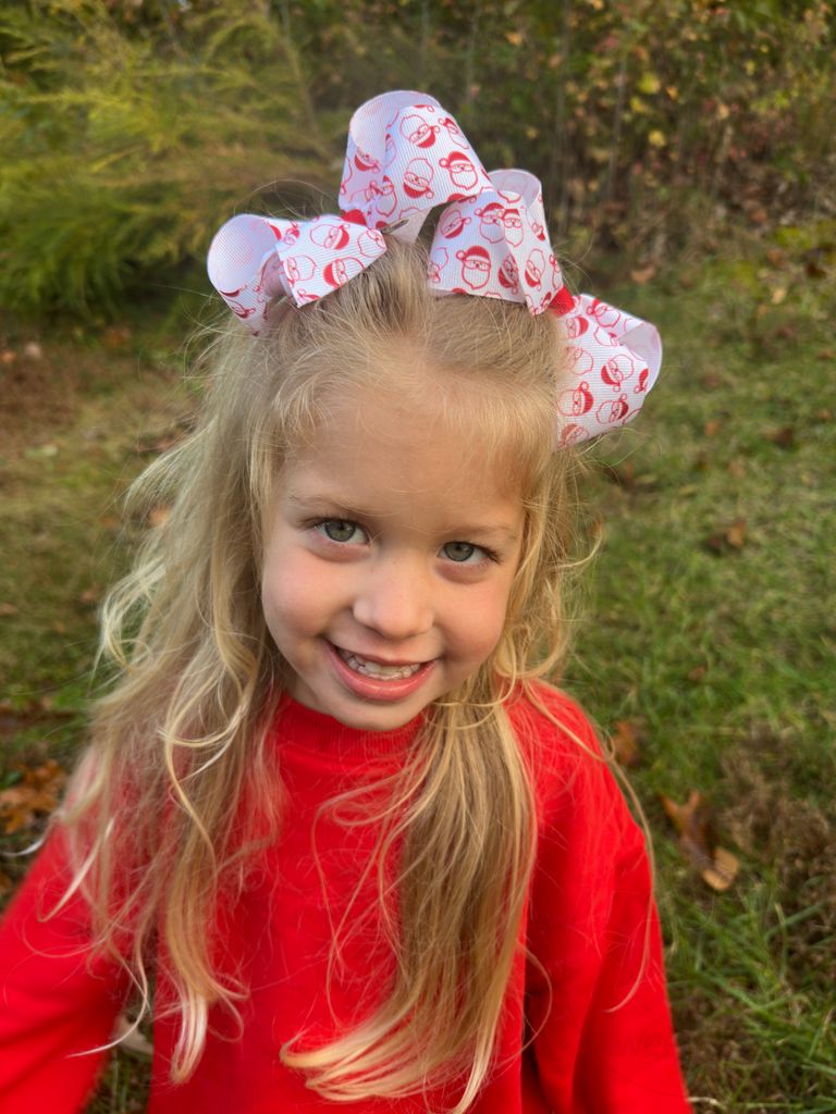 Medium Christmas White Santa Print Grosgrain Hair Bow	