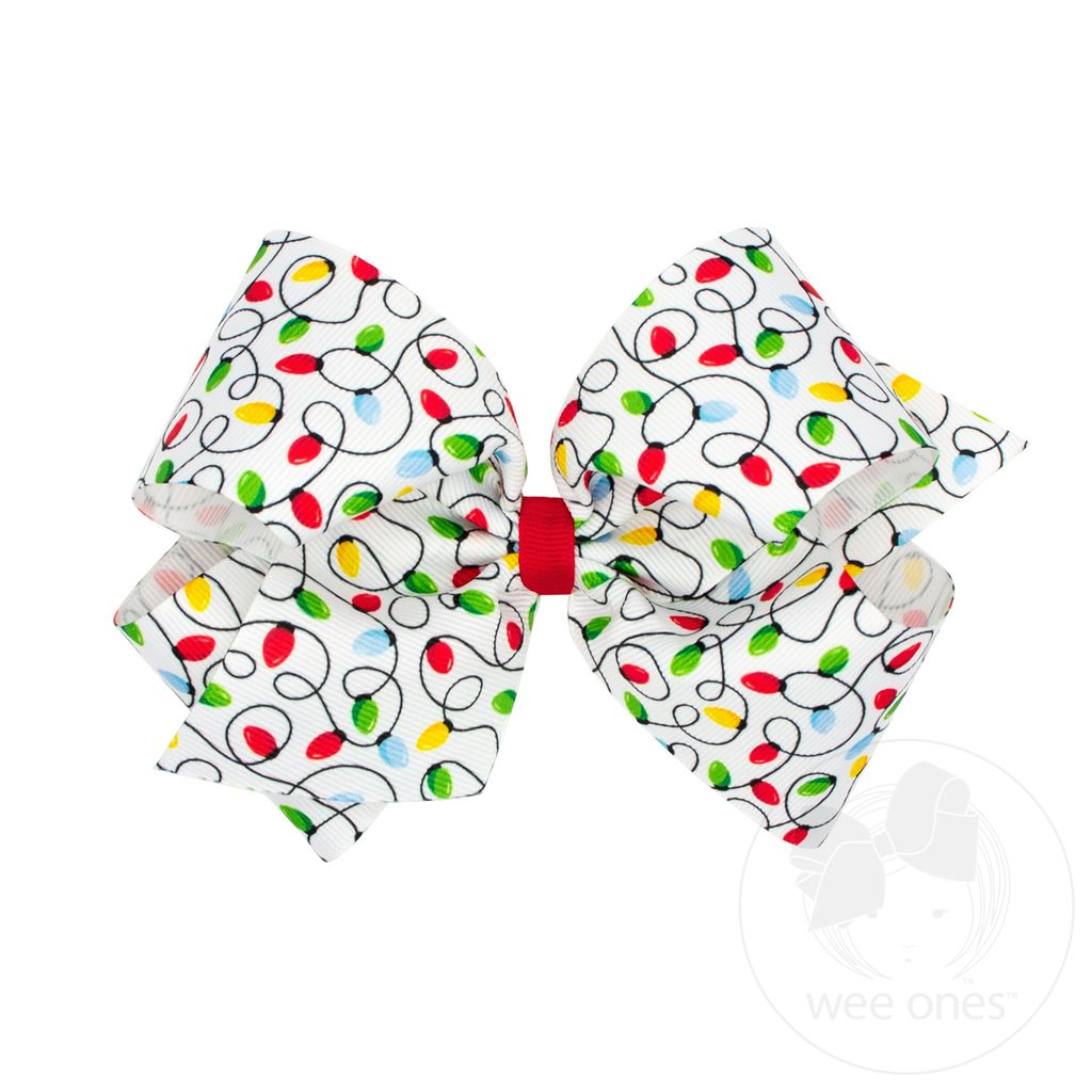 King Christmas Print Grosgrain Hair Bow - LIGHTS