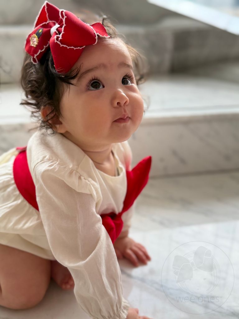 Medium Grosgrain Hair Bow with Moonstitch Edge and Nutcracker Embroidery	