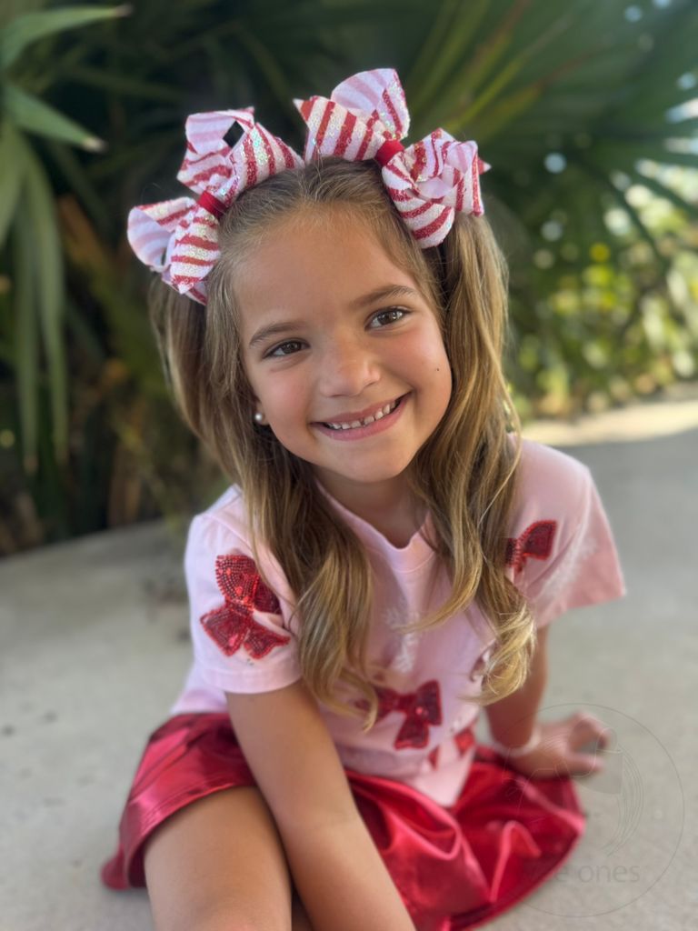 Medium Stripe Print Sequin Hair Bow