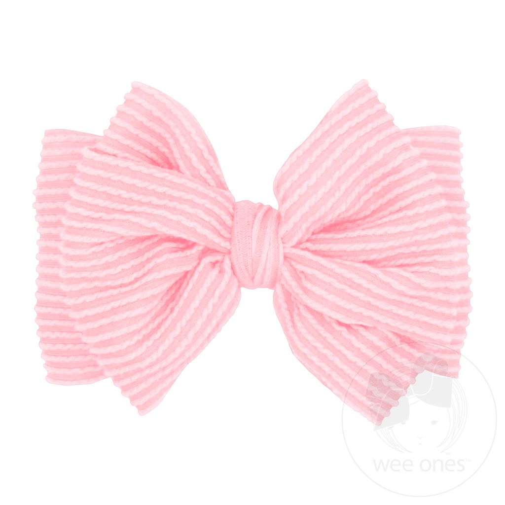 Ribbed Knit Loop Bow on Wide Matching Band - LT PINK
