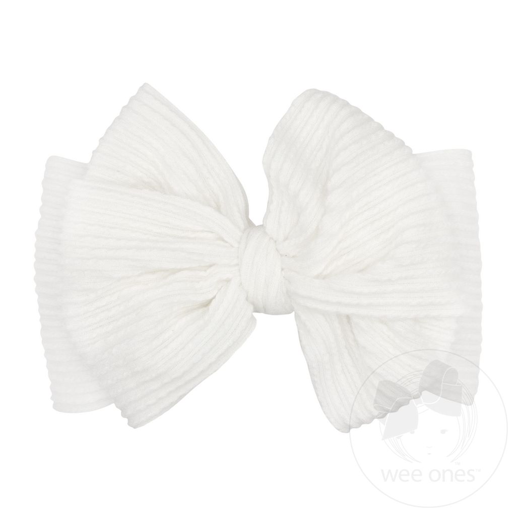 Ribbed Knit Loop Bow on Wide Matching Band - WHITE