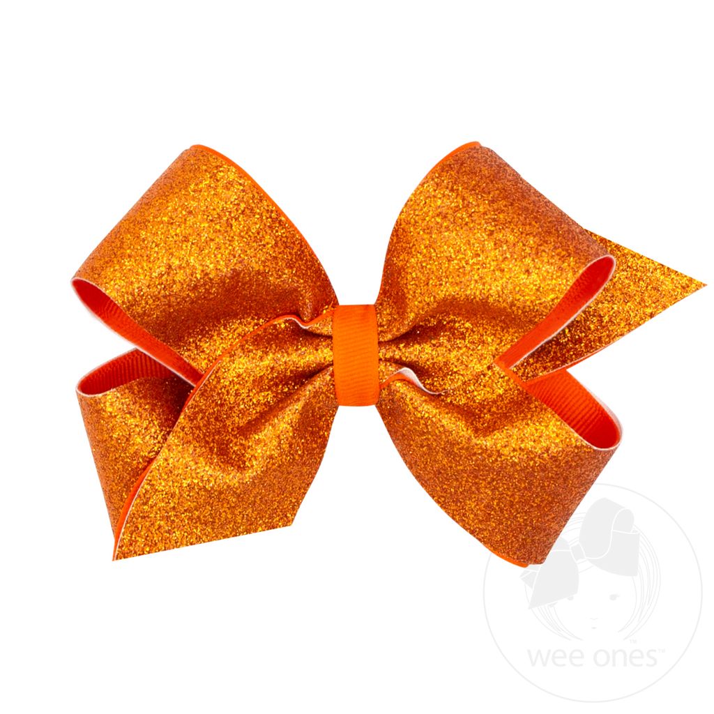 Medium Glitter Vinyl with Grosgrain Underlay Hair Bow - ORANGE