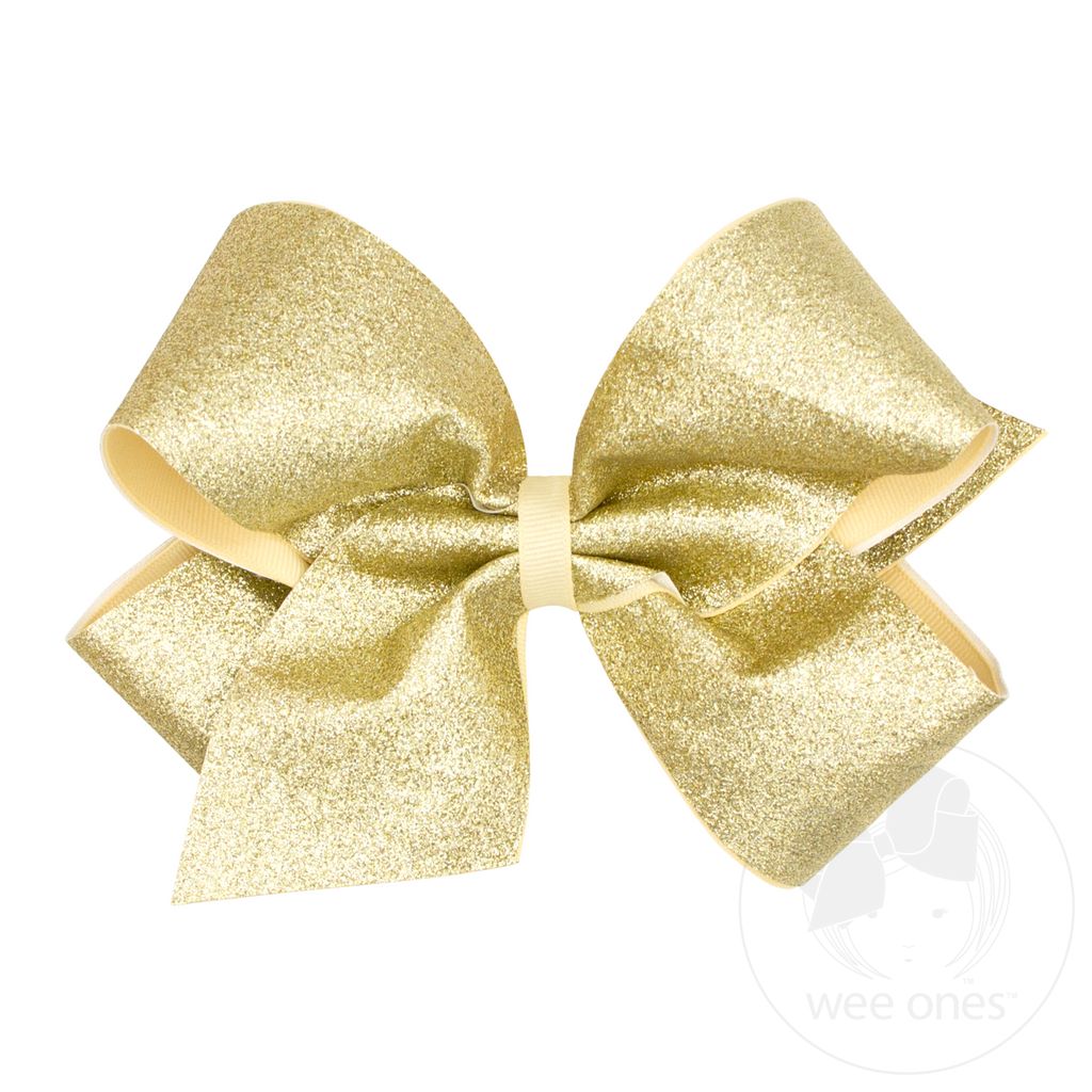 King Glitter Vinyl with Grosgrain Underlay Hair Bow - GOLD