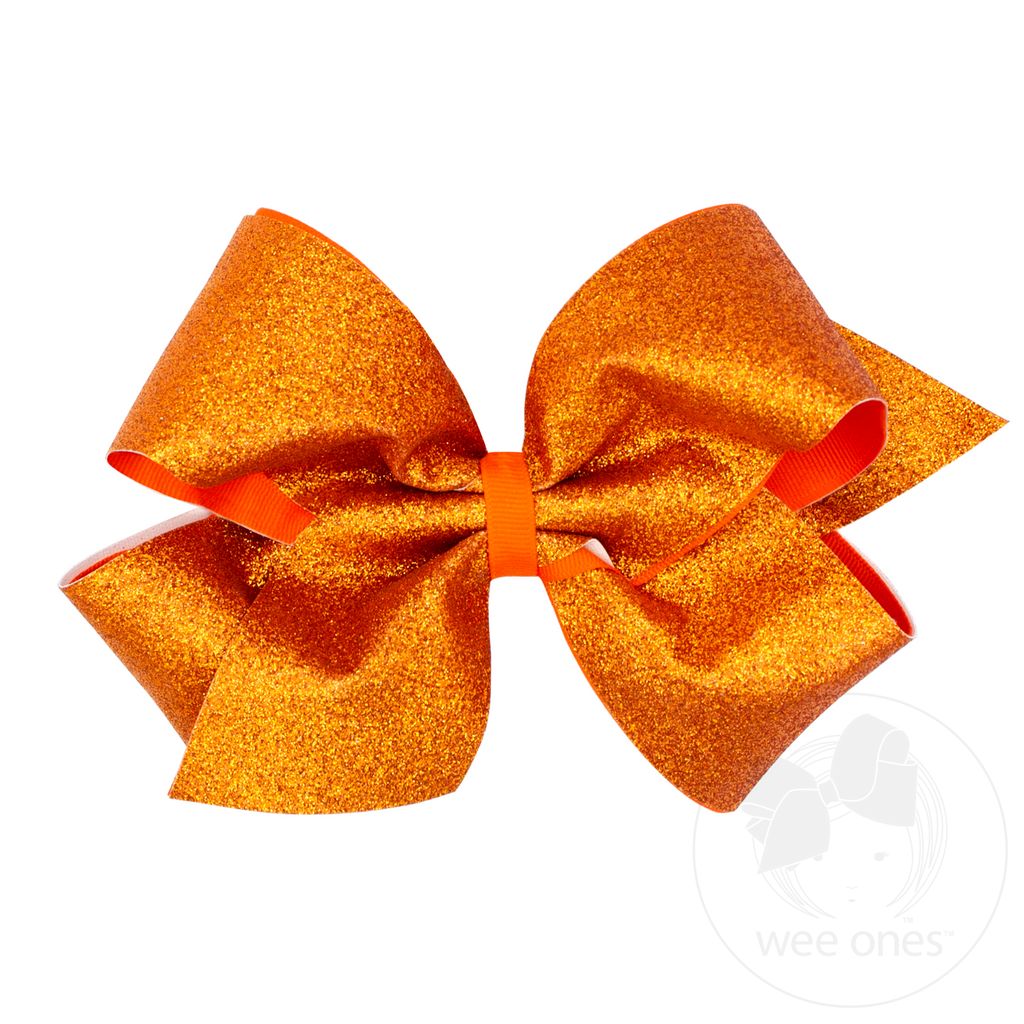 King Glitter Vinyl with Grosgrain Underlay Hair Bow - ORANGE