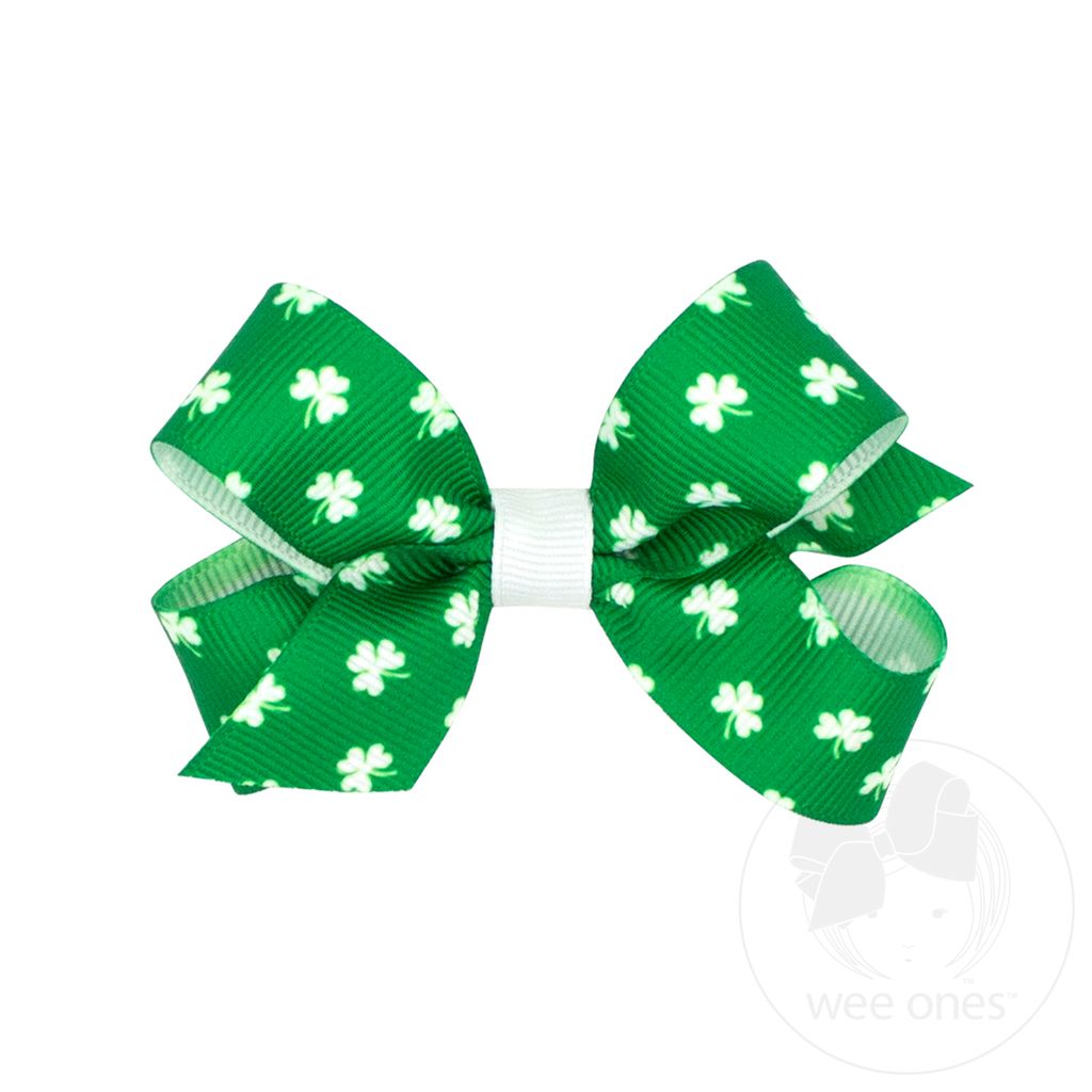Mini Shamrock Print Grosgrain Hair Bow - GREEN