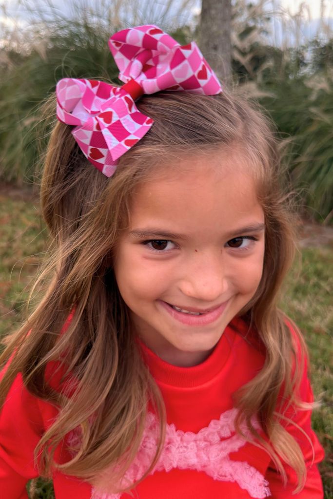 Medium Heart Print Grosgrain Hair Bow