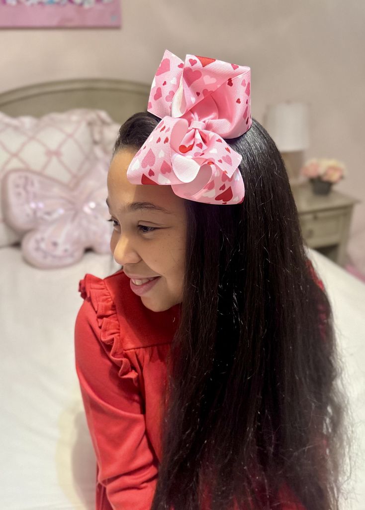 King Heart Print Grosgrain Hair Bow