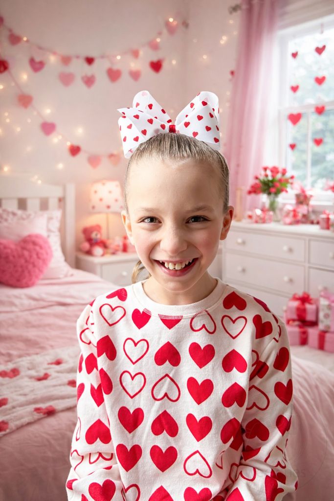 King Heart Print Grosgrain Hair Bow