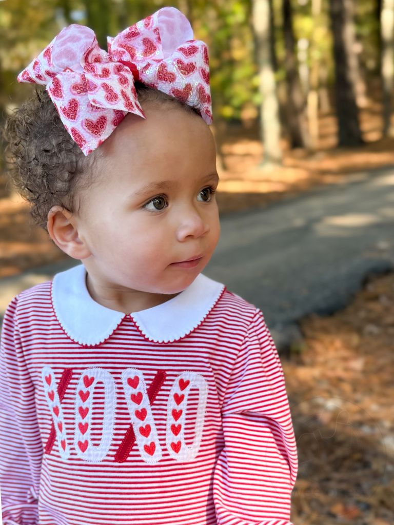 King Sequin Heart Print Hair Bow