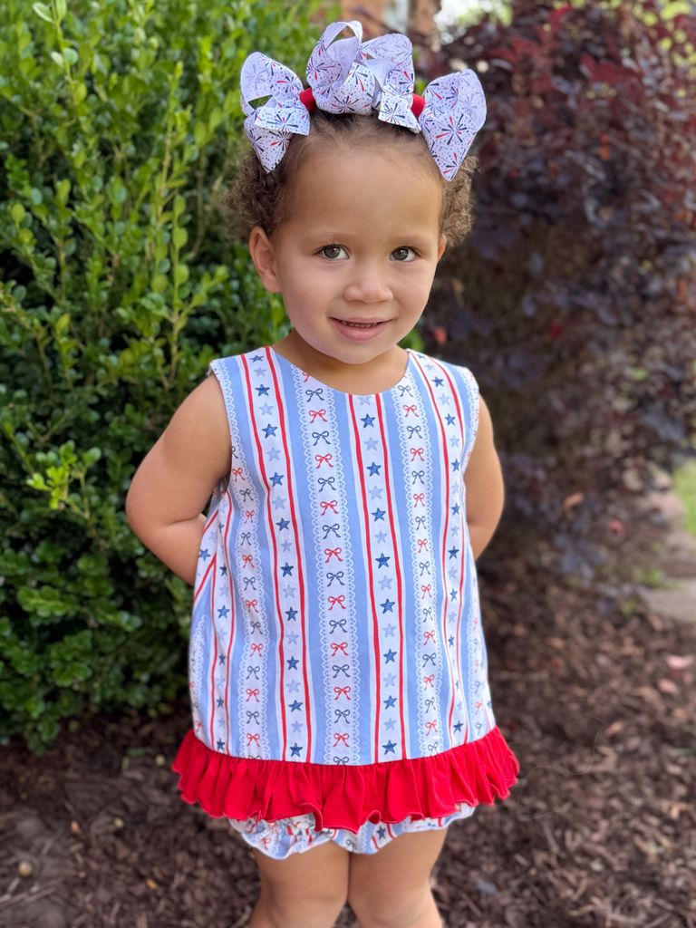 Medium Patriotic Print Grosgrain Hair Bow
