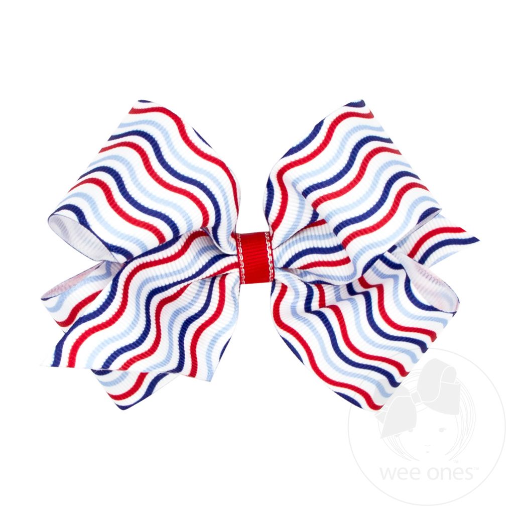 Medium Patriotic Print Grosgrain Hair Bow - STRIPE