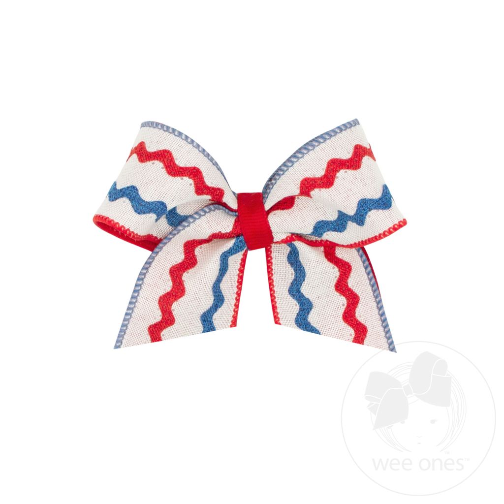 Medium Red Linen Ric-Rac with Linen Underlay Cheer Bow - RED