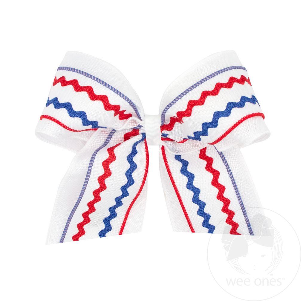 King Red Linen Ric-Rac with Linen Underlay Cheer Bow - WHITE