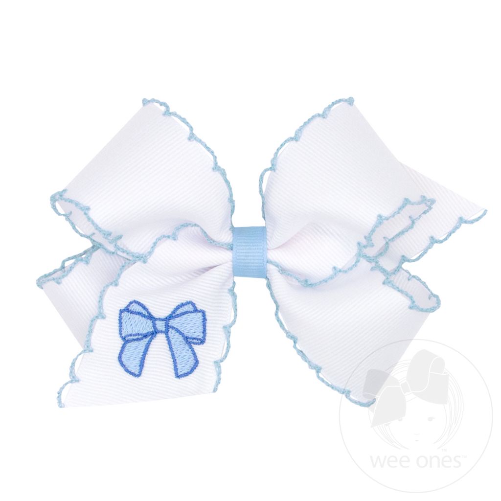 Medium Grosgrain Hair Bow with Moonstitch Edge and Millenium Blue Bow Embroidery - MILLENNIUM BLUE