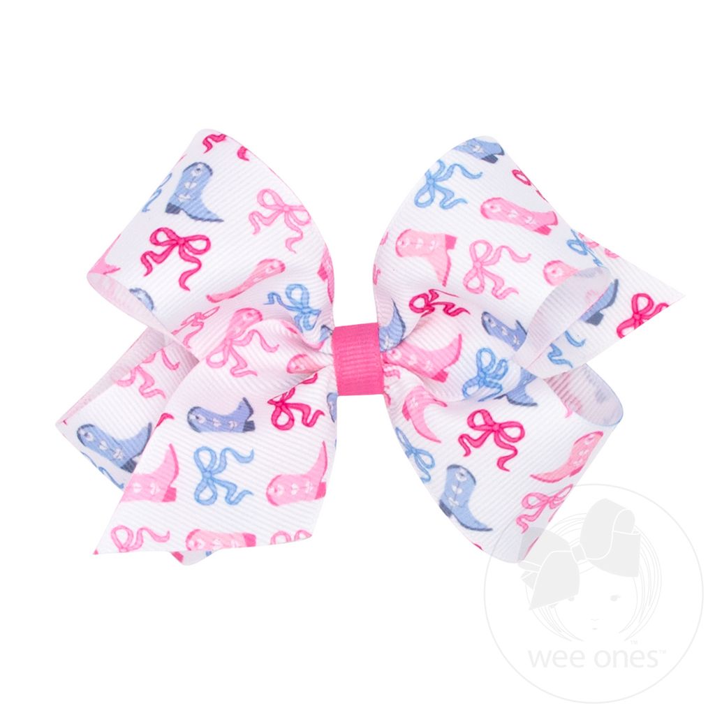 Medium Boots and Bows Print Grosgrain Hair Bow - BOW