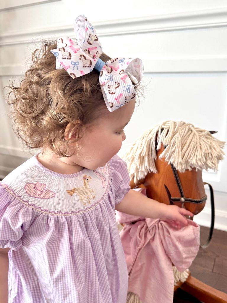 Medium Cowgirl Boots Bows and Pony Print Grosgrain Hair Bow