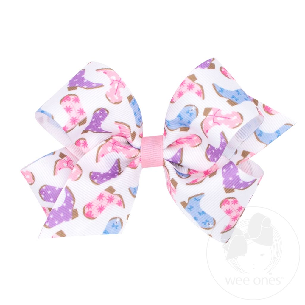 Medium Boots and Bows Print Grosgrain Hair Bow - MULTI