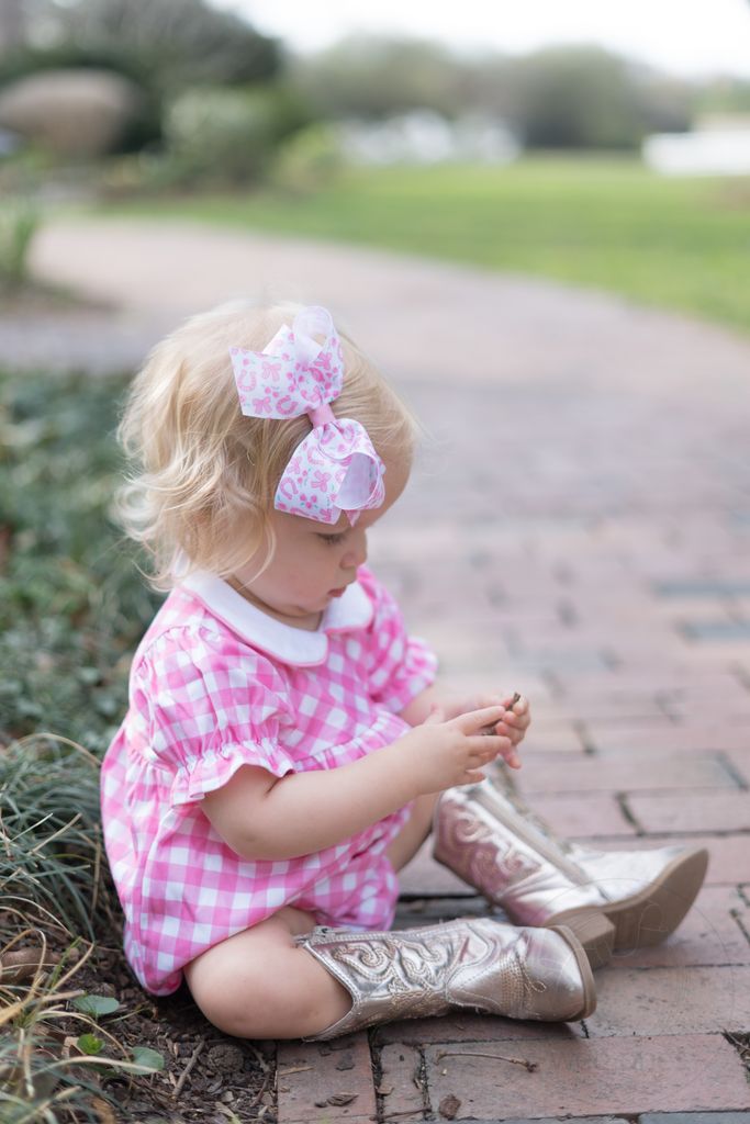 Medium Lucky Horseshoes and Roses Print Grosgrain Hair Bow