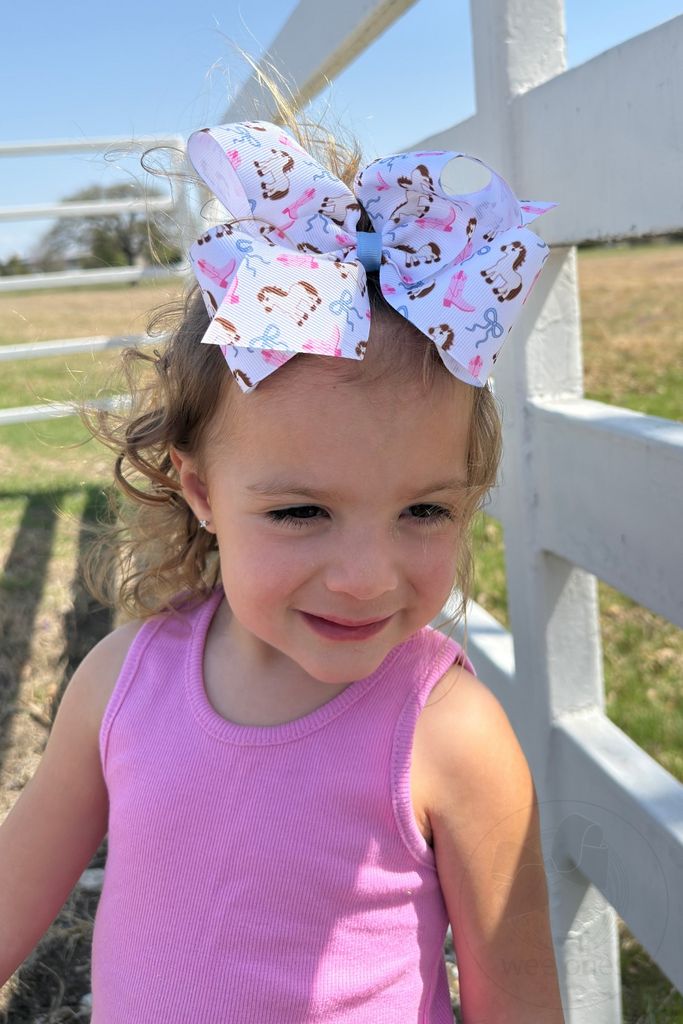 King Cowgirl Boots Bows and Pony Print Grosgrain Hair Bow
