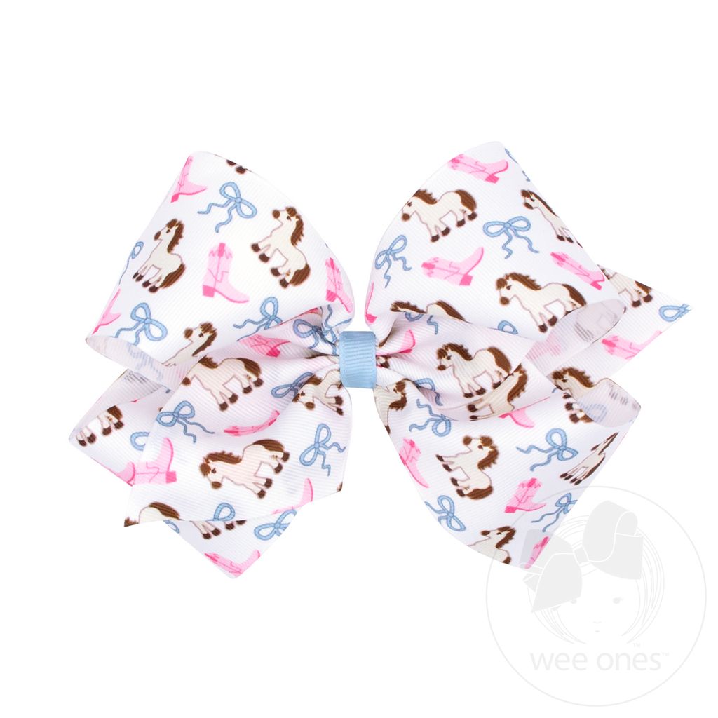 King Cowgirl Boots Bows and Pony Print Grosgrain Hair Bow - HORSE