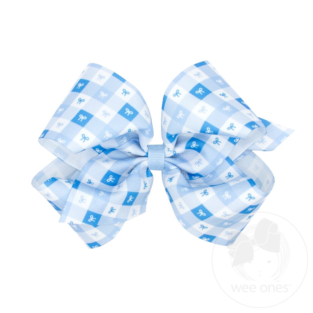 King Millenium Blue Gingham Bows Print Grosgrain Hair Bow - MILLENNIUM BLUE