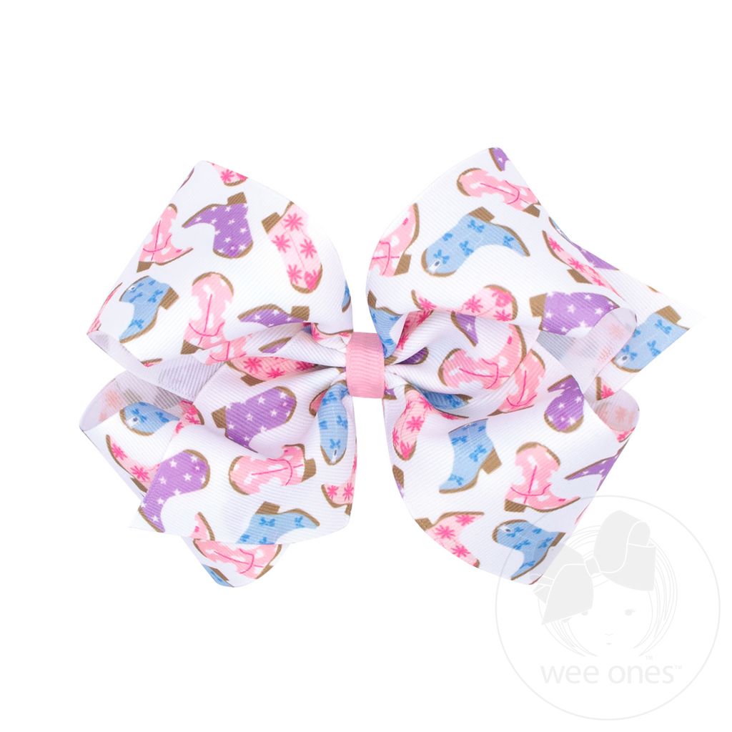 King Boots and Bows Print Grosgrain Hair Bow - MULTI