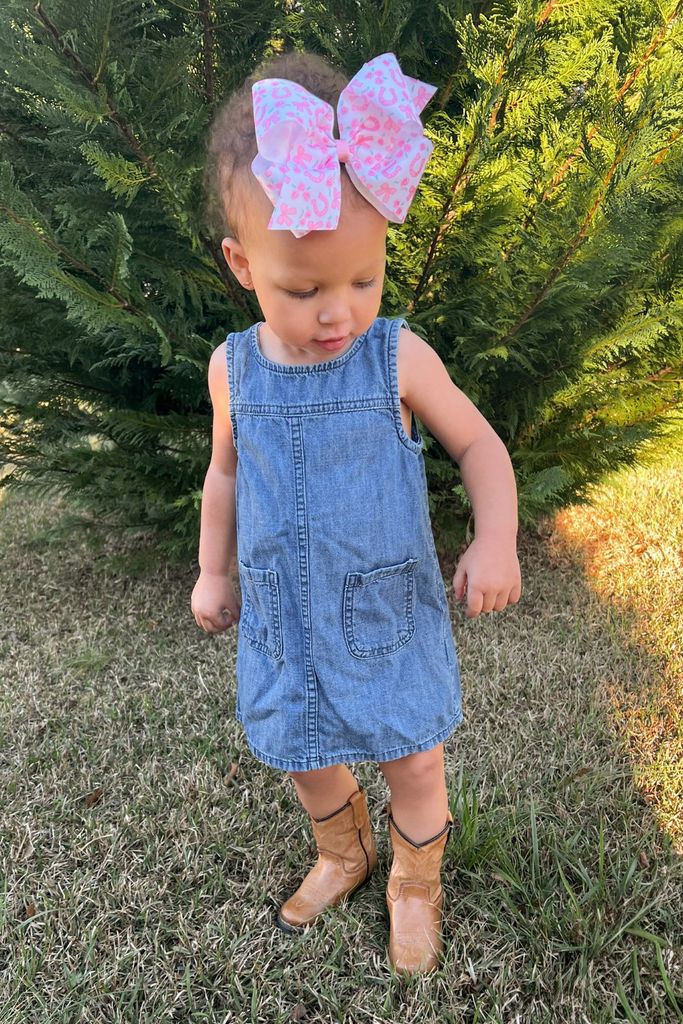 King Lucky Horseshoes and Roses Print Grosgrain Hair Bow