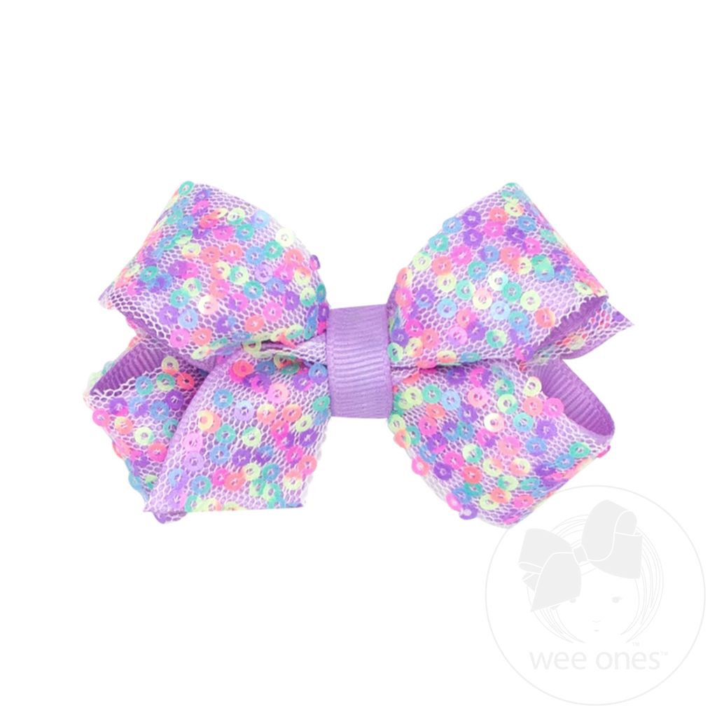 Mini Confetti Sequin with Grosgrain Underlay Hair Bow - LT ORCHID