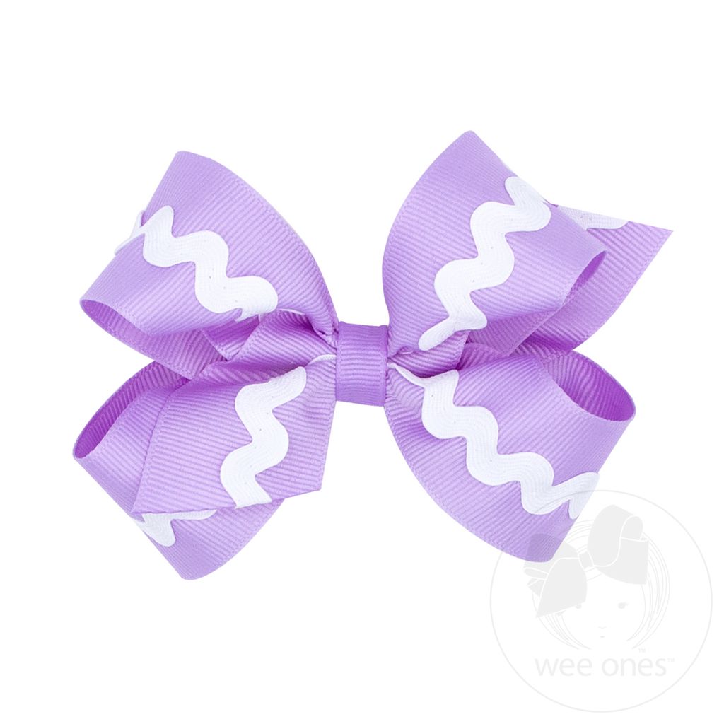 Medium Grosgrain with Ric-Rac Trim Hair Bow - LT ORCHID