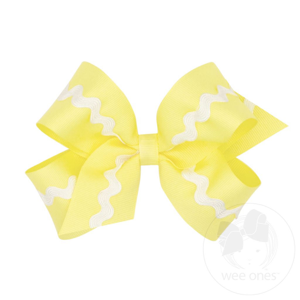 Medium Grosgrain with Ric-Rac Trim Hair Bow - LT YELLOW