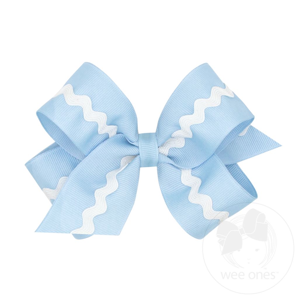 Medium Grosgrain with Ric-Rac Trim Hair Bow - MILLENNIUM BLUE