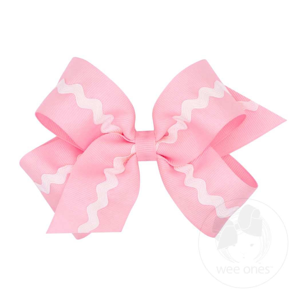 Medium Grosgrain with Ric-Rac Trim Hair Bow - PEARL