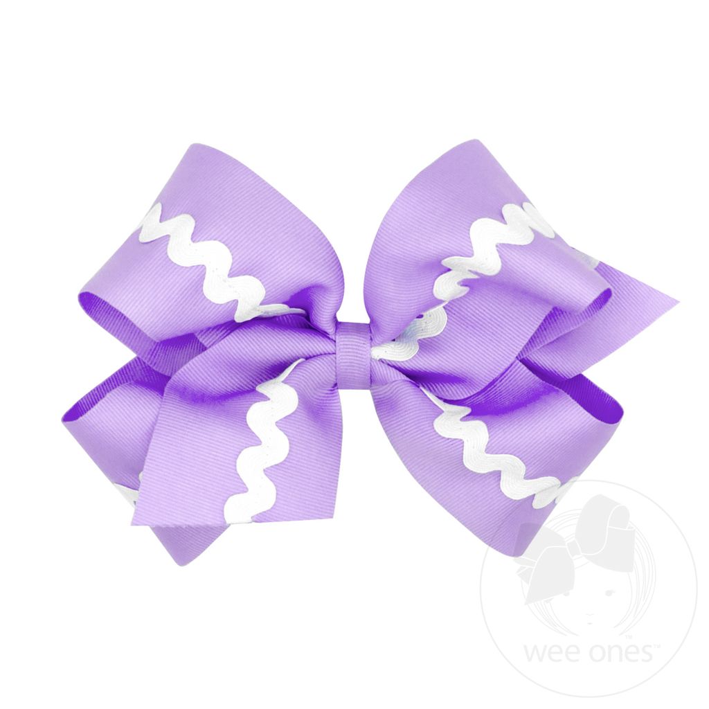 King Grosgrain with Ric-Rac Trim Hair Bow - LT ORCHID