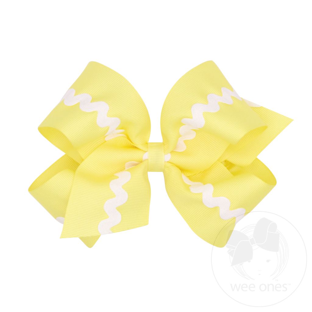 King Grosgrain with Ric-Rac Trim Hair Bow - LT YELLOW
