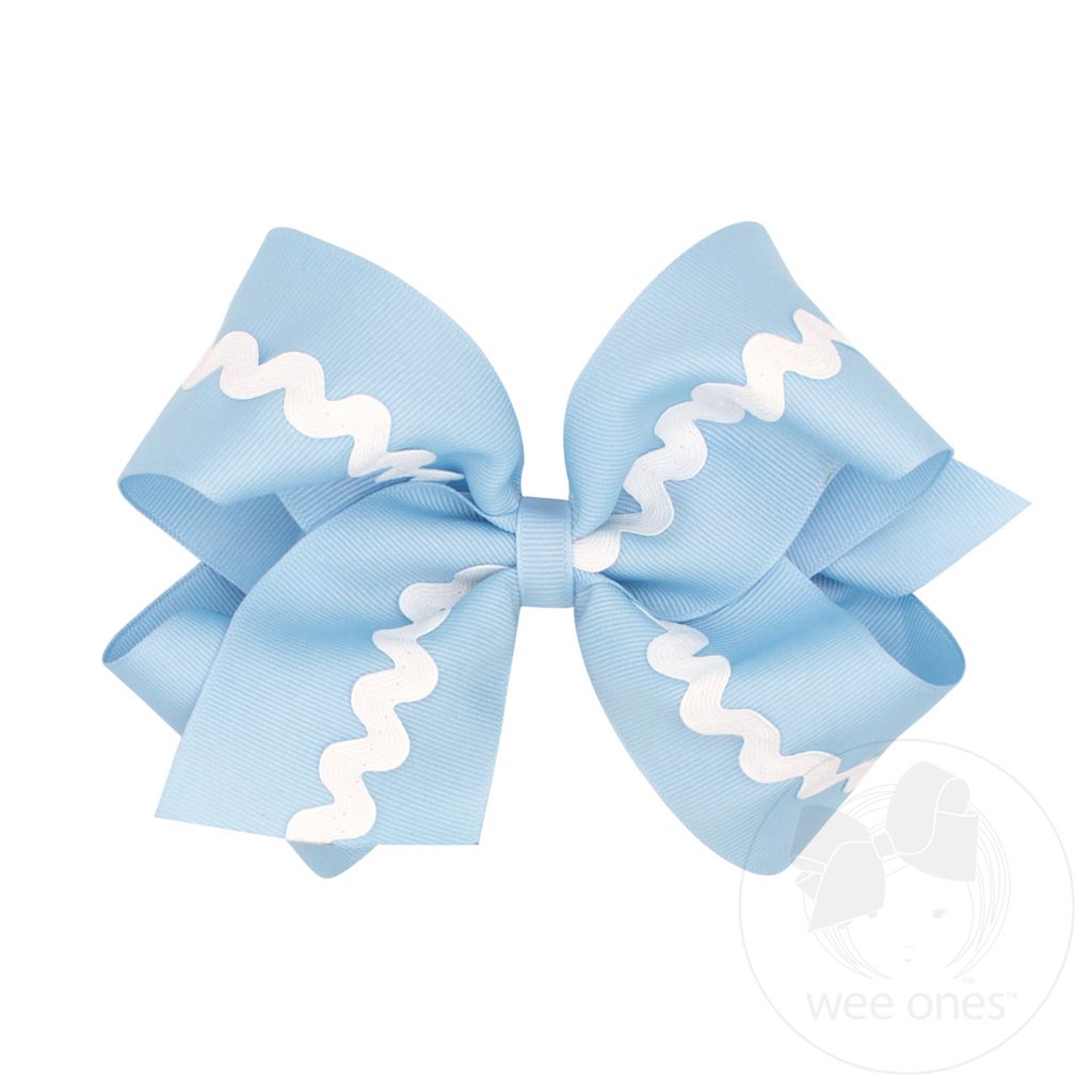 King Grosgrain with Ric-Rac Trim Hair Bow - MILLENNIUM BLUE