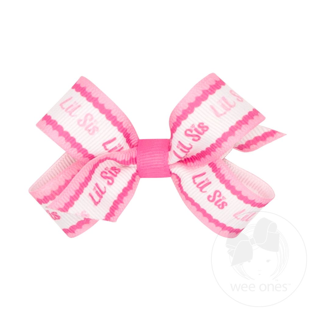 Mini Lil Sis Print Grosgrain Hair Bow - LITTLE