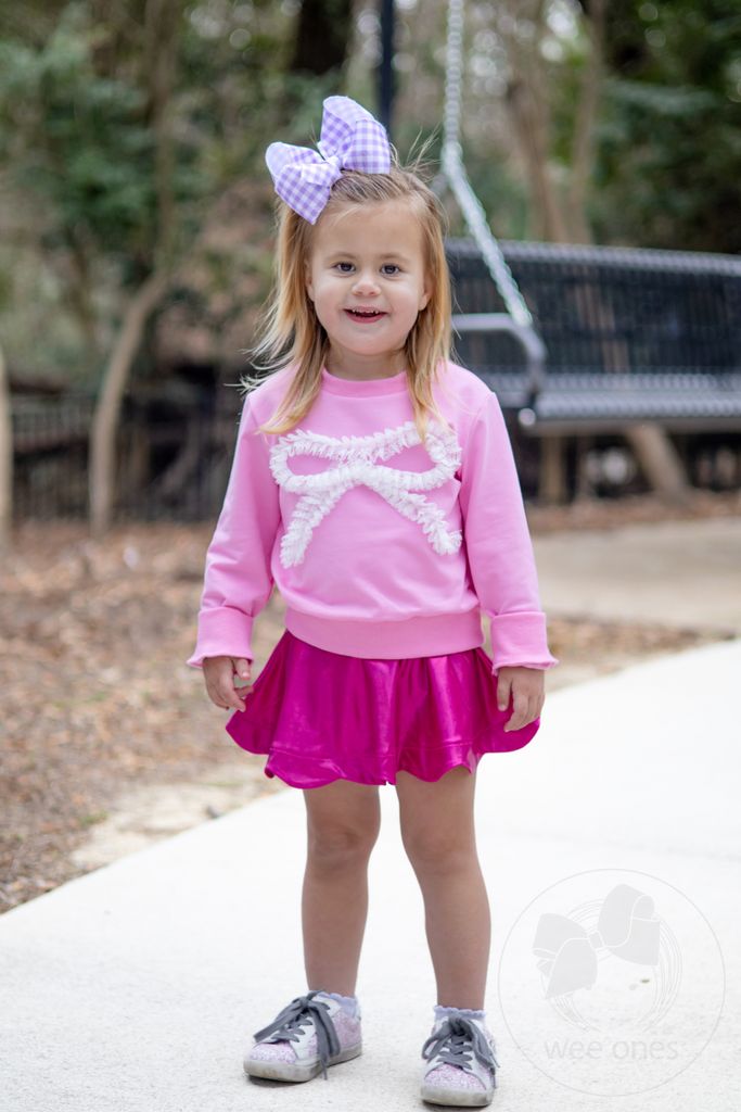 King Moonstitch Hair Bow in Light Orchid Gingham Print
