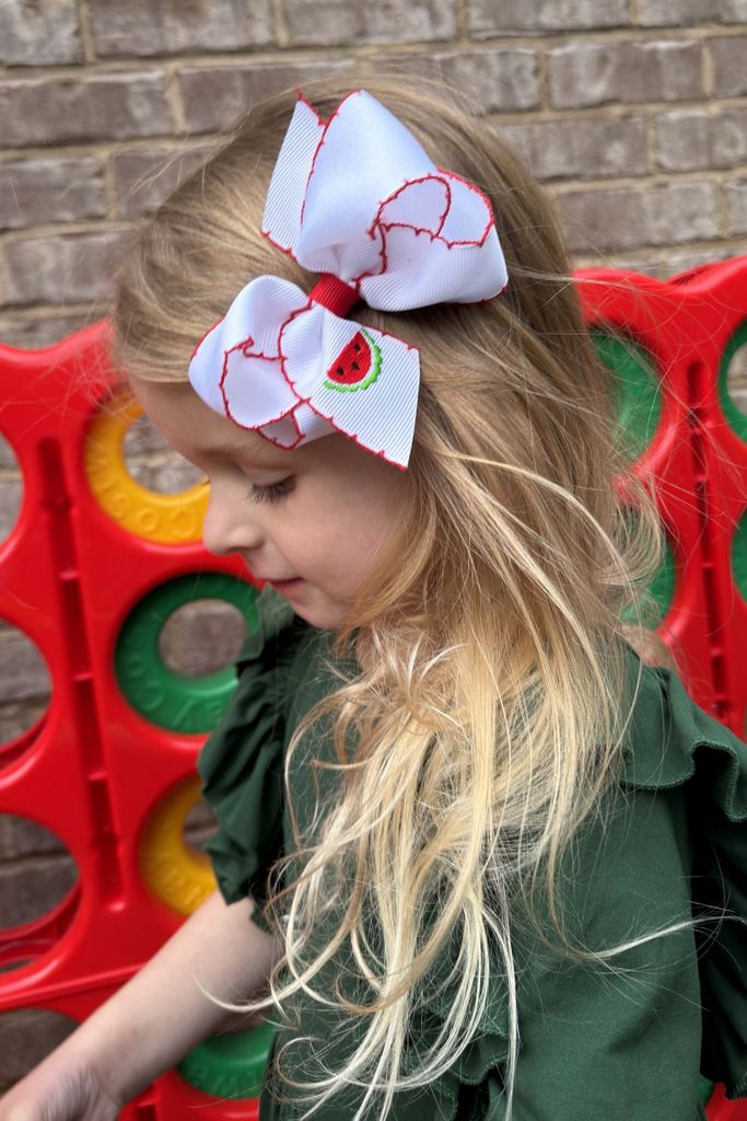 Medium Watermelon Embroidered Moonstitch Edge Hair Bow