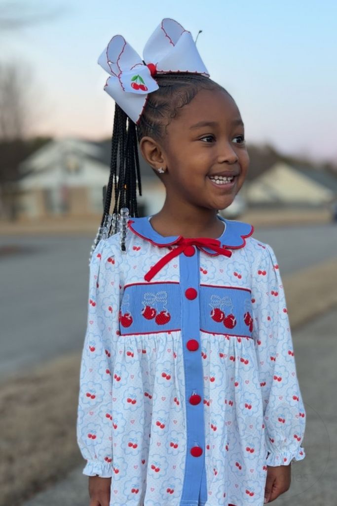King Cherry Embroidered Moonstitch Edge Hair Bow