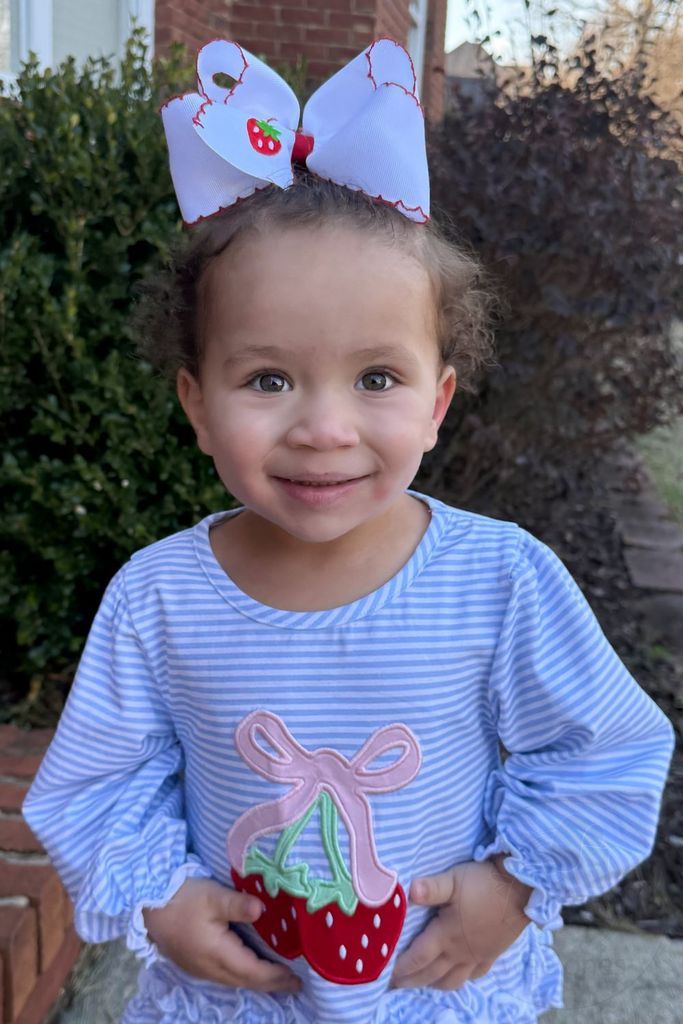 King Strawberry Embroidered Moonstitch Edge Hair Bow
