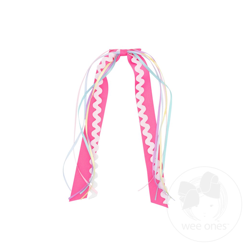 Ric-Rac with Grosgrain and Satin Streamers on a Hair Clip - HOT PINK