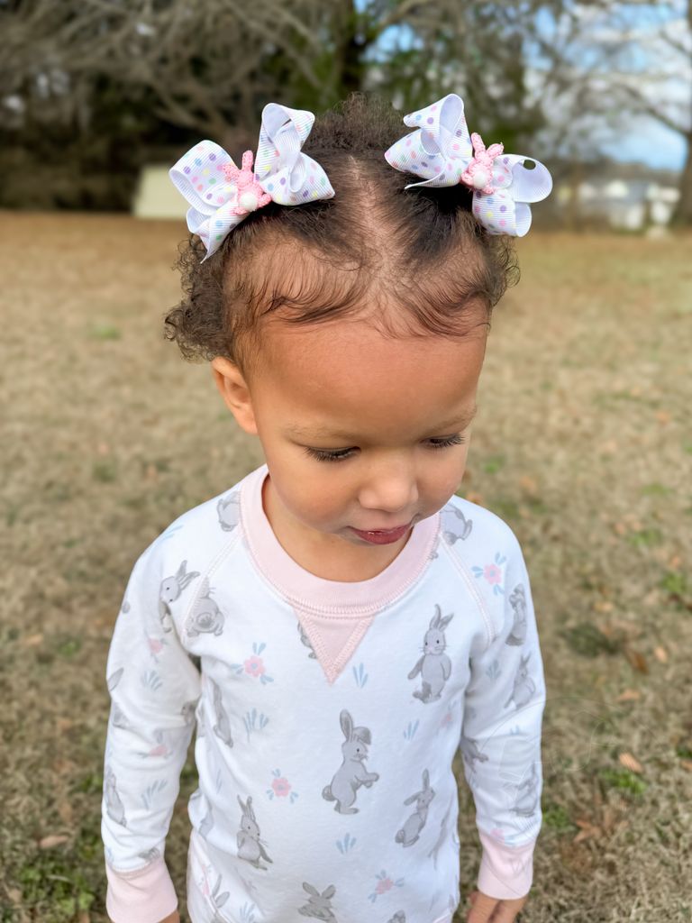 Easter Print Grosgrain Hair Bow with Bunny