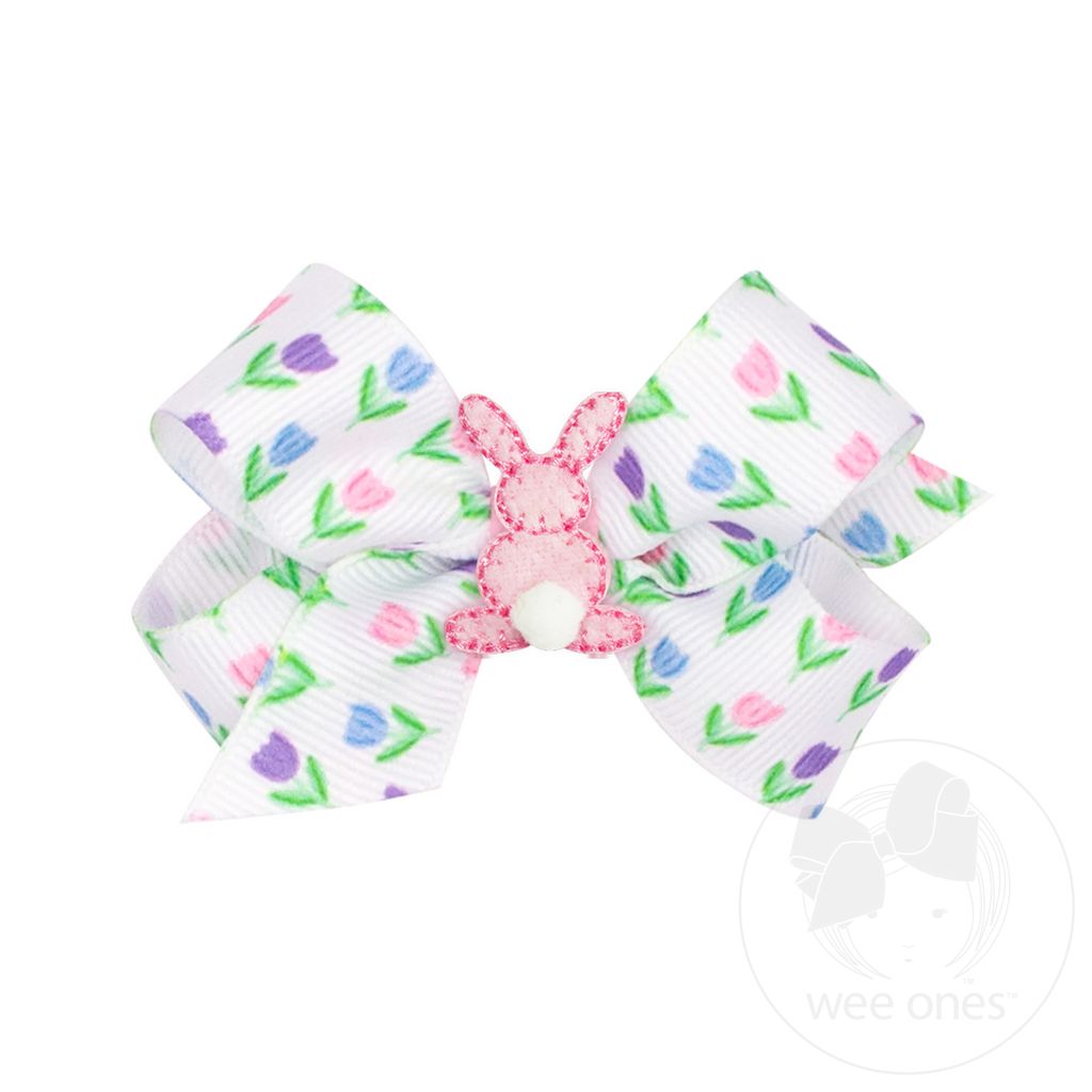 Easter Print Grosgrain Hair Bow with Bunny - TULIP