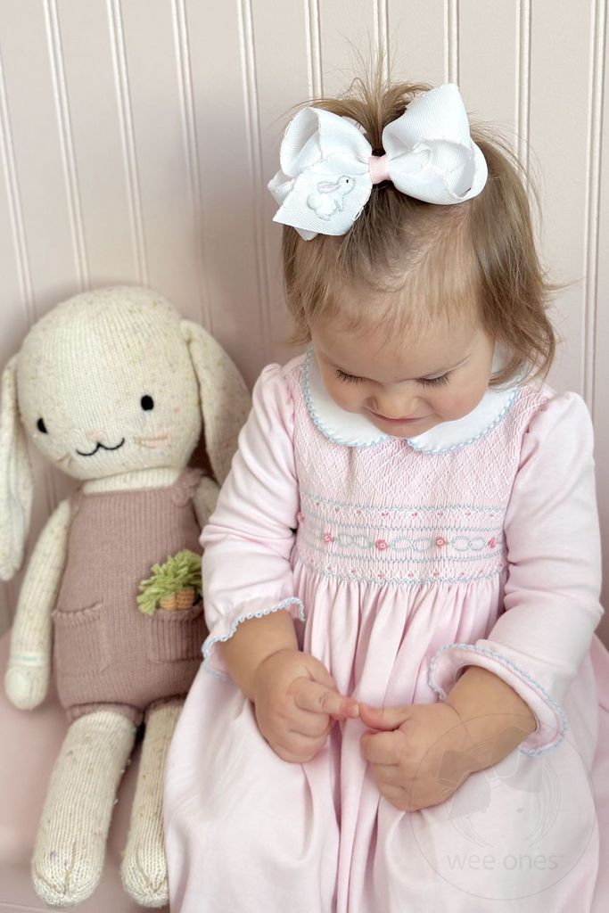 Medium Moonstitch Grosgrain Hair Bow with Easter-Inspired Embroidery
