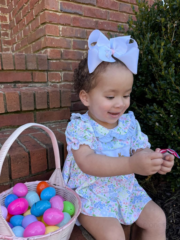 King Moonstitch Grosgrain Hair Bow with Easter-Inspired Embroidery