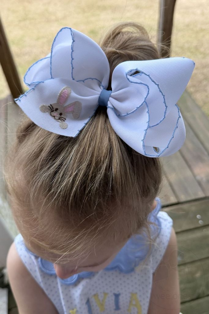 King Moonstitch Grosgrain Hair Bow with Easter-Inspired Embroidery