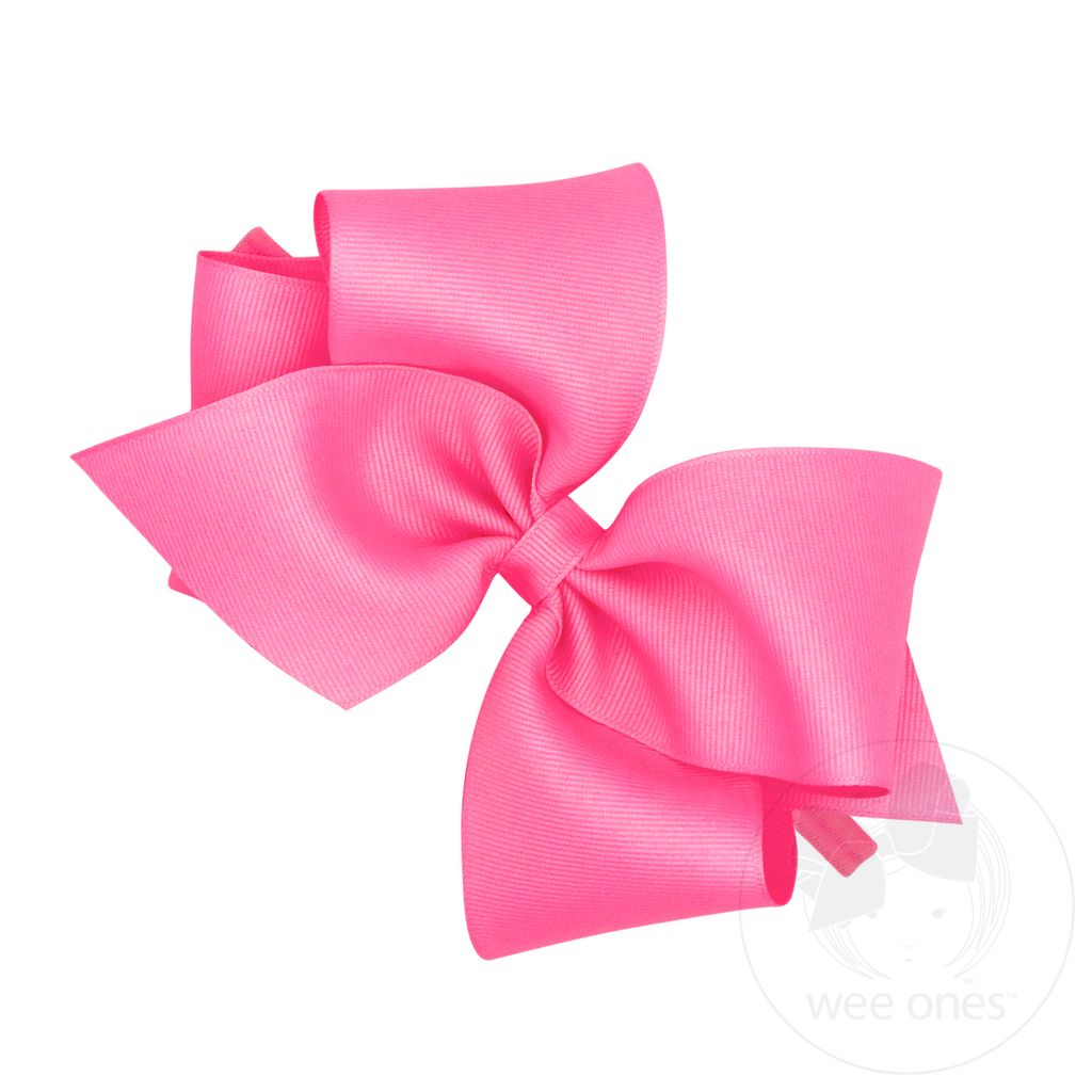 Mini King Grosgrain Hair Bow on Baby Band - HOT PINK