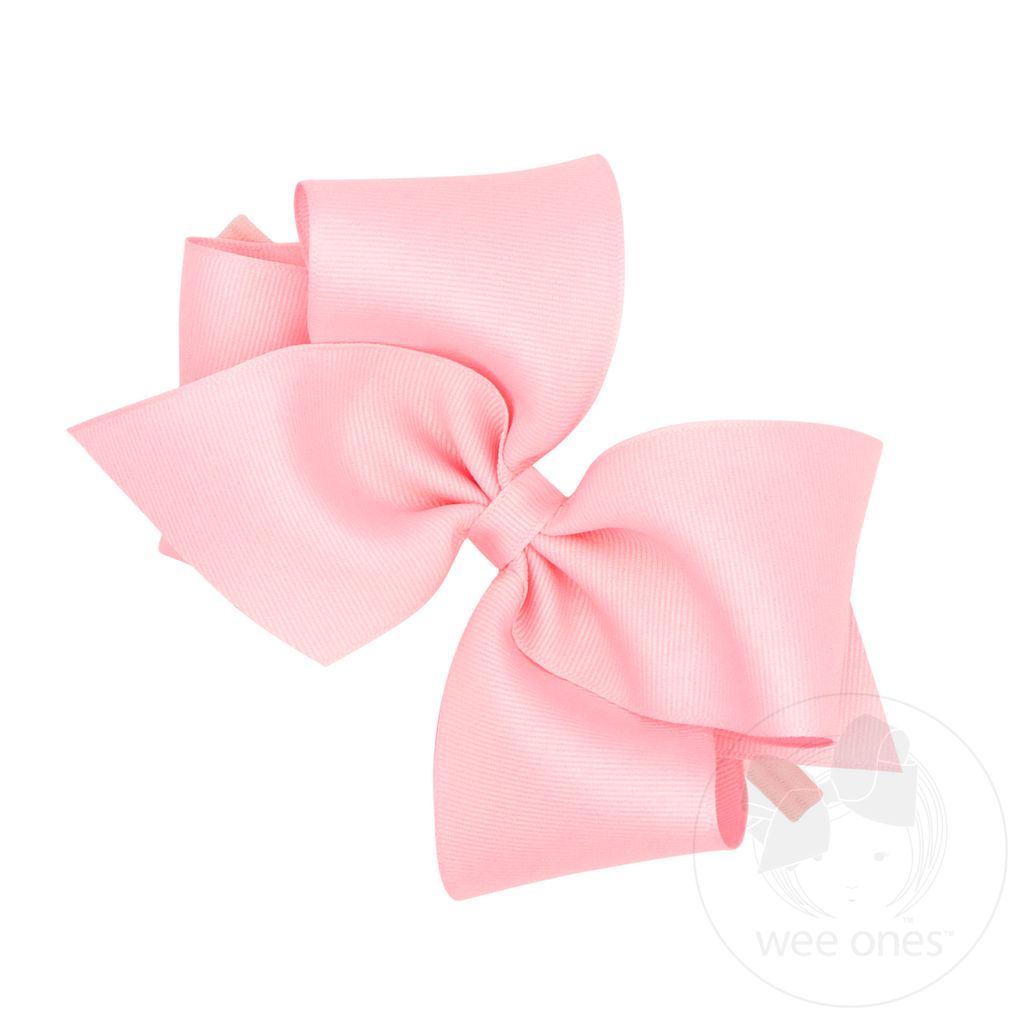 Mini King Grosgrain Hair Bow on Baby Band - LT PINK